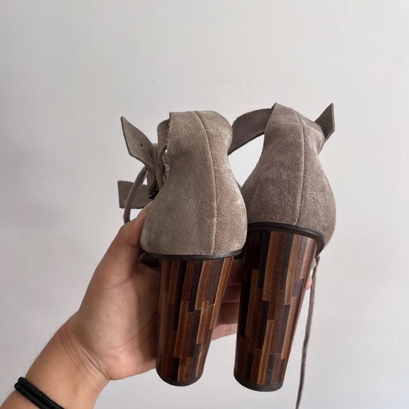 FREE PEOPLE SUEDE NOUVELLA WRAP HEELS IN Taupe - Picture 10 of 13